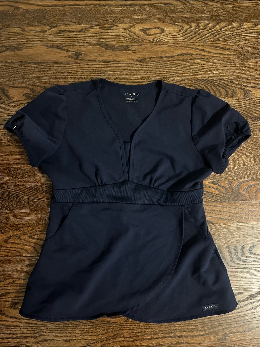 Jaanuu Women's Navy Wrap-Front Dress Scrub Top